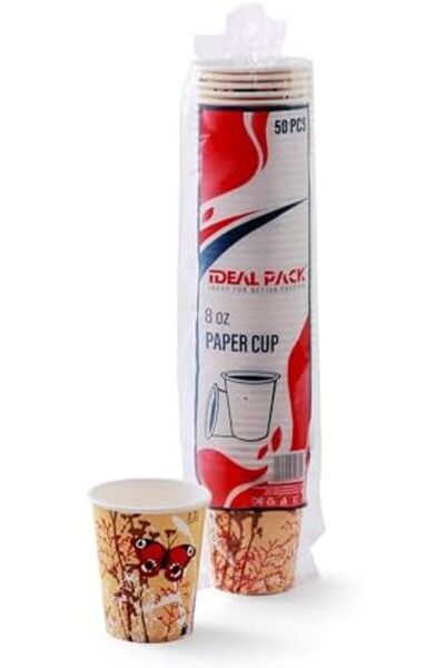 Ideal Pack Paper Cup – 7 oz – 50 PCS Disposable Drink Cups for Hot & Cold Beverages