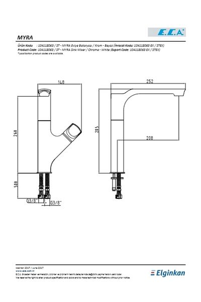 Eca Myra Sink Faucet White