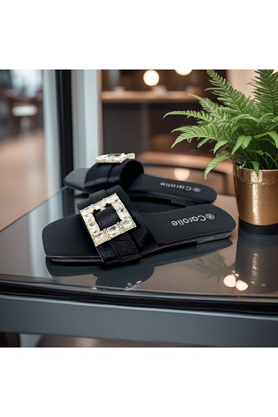 OEM Women's slippers with decorative crystal applications, made of textile material, for summer, F25
