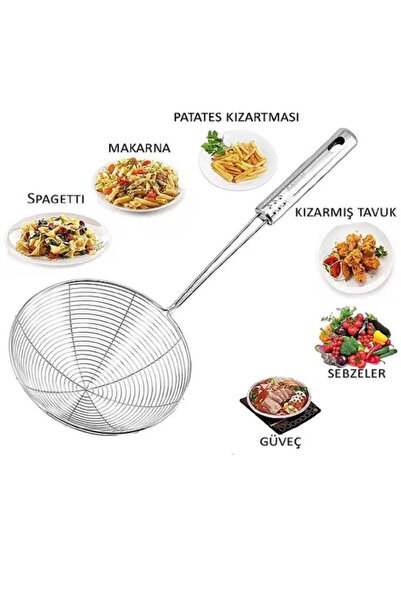 Nirnisa 16 cm Çap Çelik Kevgir Patates Sebze Kızartma Kaşığı Metal Mantı Maka...