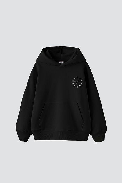 Sekizbiraltı 816 Ρολόι με στάμπα Oversize Unisex Μαύρο Hoodie