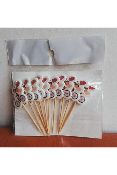 AKTEZ-EL 10 Pieces 3 Packs Embossed Engagement Wedding Themed Cake Picks