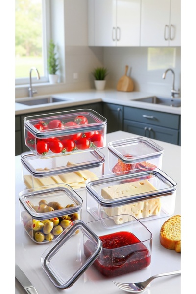 Justyol Set of 6 Acrylic Storage Containers (3X750Ml + 3X500Ml) with Silicone Lids