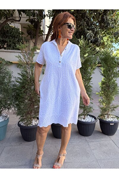 DenizEge Guipure Midi Dress (with Pockets) White