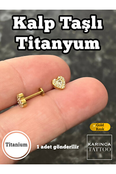 Karınca Piercing Kalp Taşlı Titanyum Piercing Helix Flat Conch Burun Dudak Labret Kulak Tragus Küpe