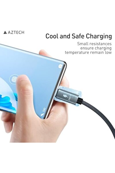Aztech HyperCable USB C to USB C 240W Fast Charging Cable 2M PD 48V 5A Type-C Braided Titanium Wire