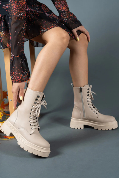 Zerenyus Caxa Nude Lace-Up Zippered Winter Women's Boots