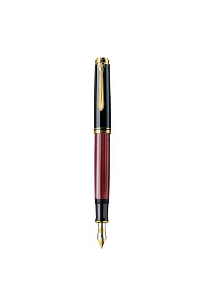 Pelikan Souveran M600 M Fountain Pen, Material Metal, 14k Gold Nib, Gold-Plated Accessories, Color Black-Red