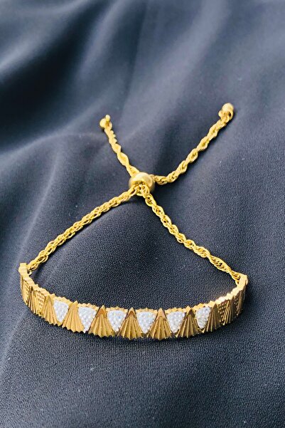 Bonicce Adjustable Geometric Triangle Zircon Stone Detailed Women's Steel Bracelet Stainless Steel