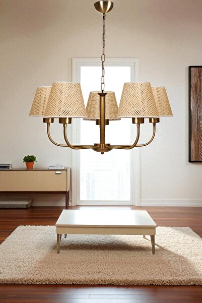 Lumexx APOLLO 5 Lİ ESKİTME PETEK ABAJURLU AVİZE