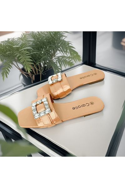 OEM Women's slippers with decorative crystal applications, made of textile material, for summer, F25