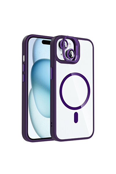 Nezih Case Apple iPhone 15 Uyumlu Standlı ve Kamera Lens Hediyeli Magsafeli K...