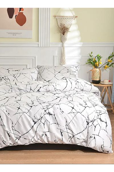 LUNA HOME 6 piece queen size bed linen set in Scandinavian style with marble pattern 200x230cm.