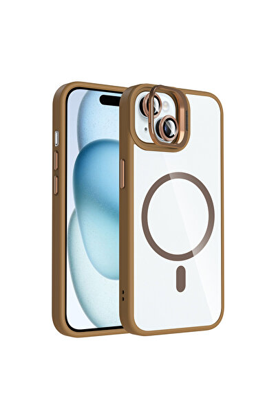 halkhouse iPhone 15 Kılıf Lens Hediyeli Magsafe Kamera Korumalı Standlı Sert ...