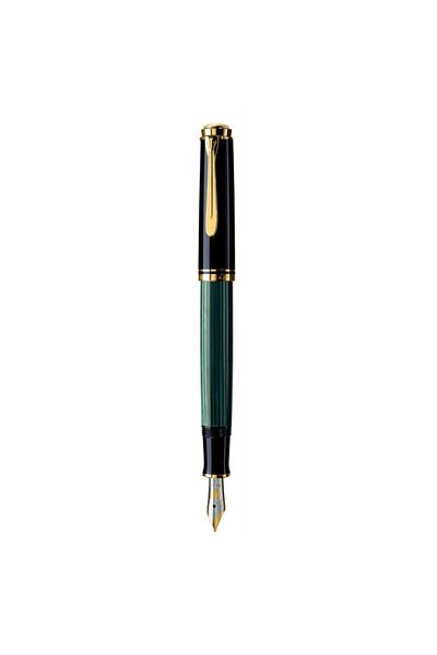 Pelikan Souveran M400 M Fountain Pen, Metal, 14k Gold Nib, Gold-Plated Accessories, Color Black-Green