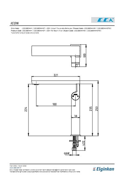 Eca İcon High Type Sink Faucet