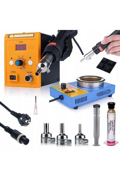 Rosfix ZESTAW STACJA LUTOWNICZA HOT-AIR 858D DYSZE + TYGIEL + FLUX RMA-223