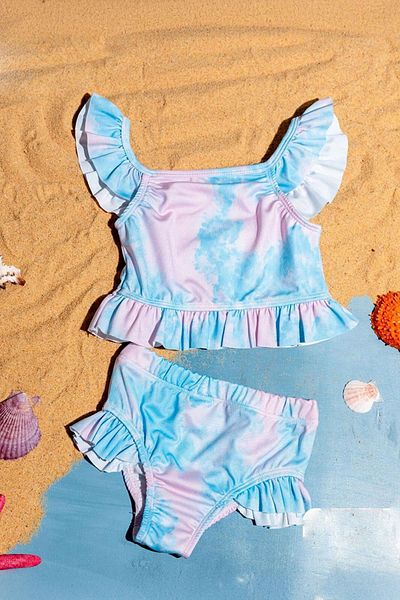 Minigimin Cicileri My Little Girl's Cicileri Tie-Dye Mixed Patterned Girl's Swimsuit Set - Bluepink