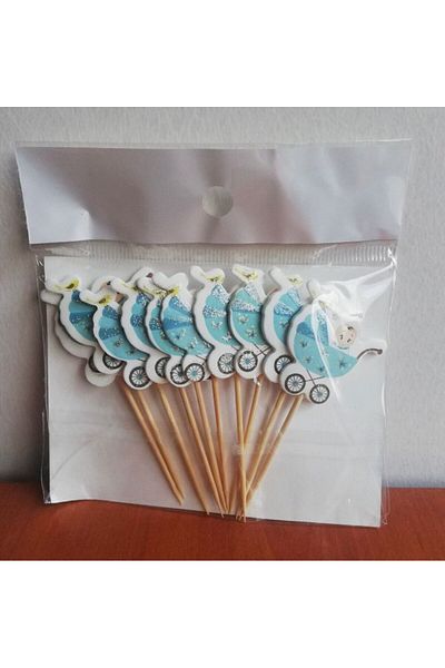 AKTEZ-EL 10 Pieces 3 Packs Embossed Baby Boy Themed Cake Picks