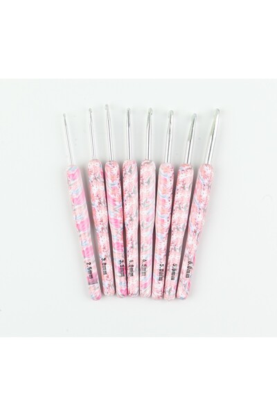 ALUMİNUM Set de croșetat din 8 piese - cu model roz