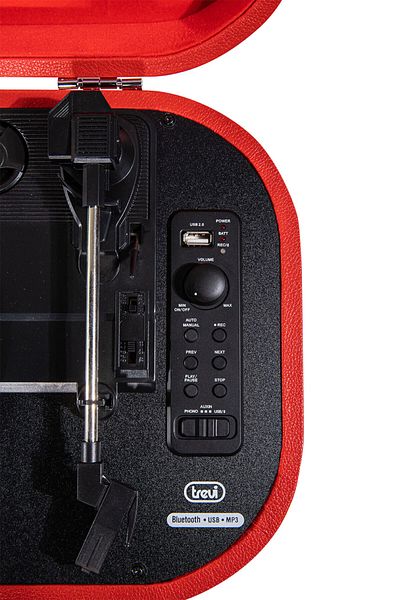 Trevi Portable pickup with built-in battery, stereo recording on USB stick, Bluetooth, red