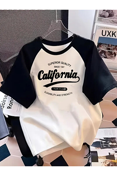 npLStore تي شيرت بأكمام راجلان كبيرة الحجم مطبوع عليه كاليفورنيا للجنسين