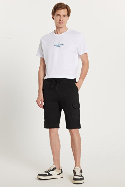 Tudors Erkek Relax Fit Rahat Kesim %100 Pamuk Kargo Cep Siyah Kapri Şort