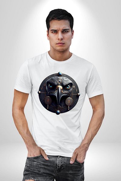 Angemiel تي شيرت Horus God of the Sky Kingdom and Protection Egypt أبيض كبير الحجم للنساء والرجال مطبوع من الأمام
