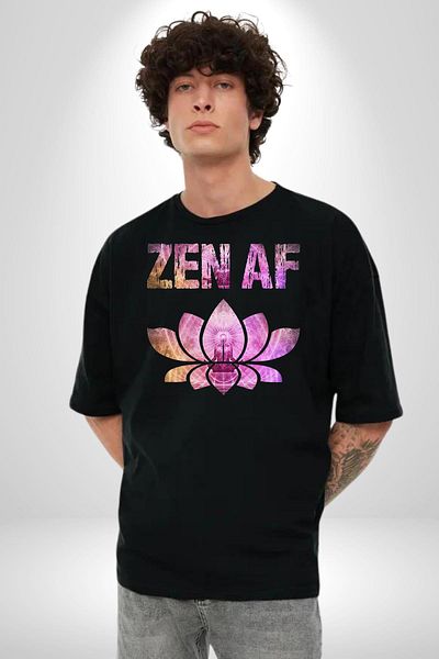 Angemiel Zen Af Adding Peace of Mind to Your Soul Design Yoga Black Oversize Women's Men's Front Printed T-Shirt