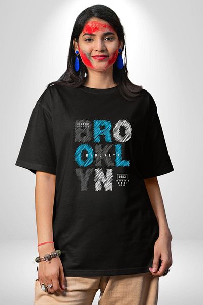 Angemiel Brooklyn Printed Street Fashion and Creative Black Oversize Women's Men's Front Printed T-Shirt
