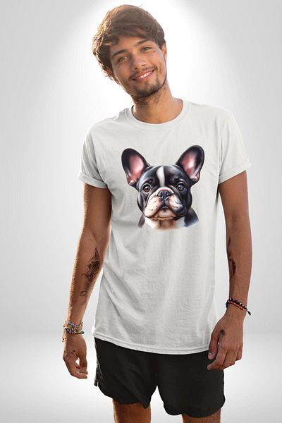 Angemiel Pet Friendly French Bulldog Dog Friendly White Oversize Women's Men's Front Printed T-Shirt