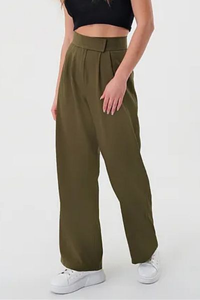 Bestenur Velcro Palazzo Trousers 1353 - Khaki