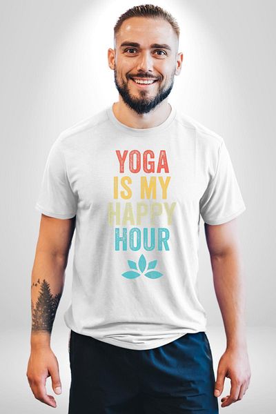 Angemiel تي شيرت Yoga Passion and Happiness Hour أبيض كبير الحجم للنساء والرجال مطبوع من الأمام
