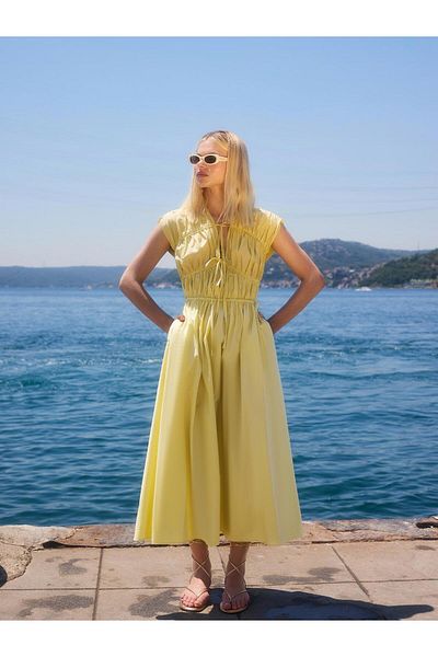 Juste Piping Detailed Maxi Dress Yellow