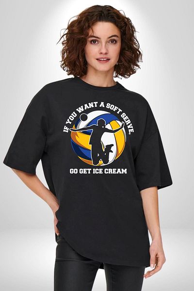 Angemiel Fun Volleyball Summer Black Oversize Women Men Front Printed T-Shirt