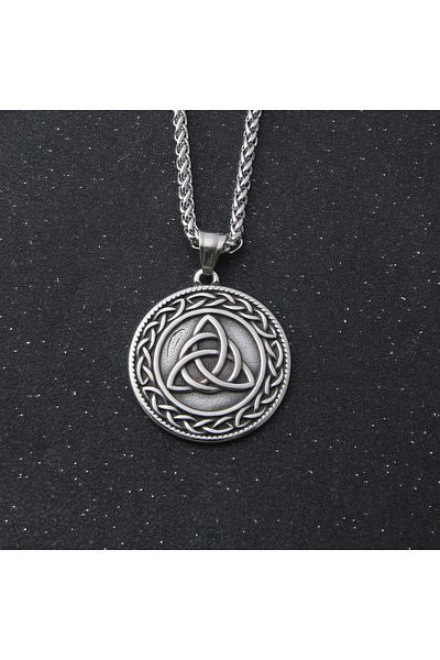 Viking Nordic Mythology Triangle Amulet Retro Tarnish&Rustproof 316L Steel Necklace