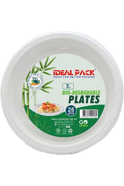 Ideal Pack Biodegradable Plate 7-inch – 25 Pieces | Eco-Friendly, Compostable, & Durable