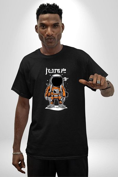 Angemiel Space Astronaut Basketball Black Oversize Women Men Front Printed T-Shirt