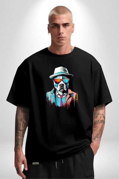 Angemiel Towel with Suit Style Style! Black Oversize Women's Men's Front Printed T-Shirt