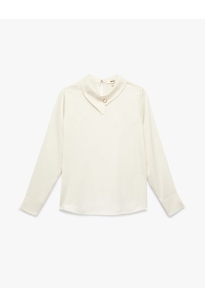 Koton Asymmetrical Neckline Long Sleeve Satin Blouse
