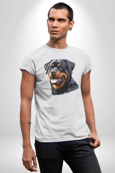 Angemiel تي شيرت مطبوع من الأمام للنساء والرجال من Brave Rottweiler Loyal Strong Dog Love باللون الأبيض مقاس كبير