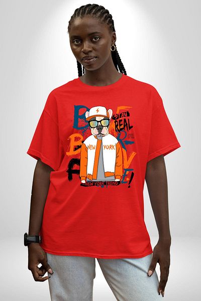 Angemiel Orange Red Sports Jacket French Bulldog Dog Red Oversize Women Men Front Printed T-Shirt