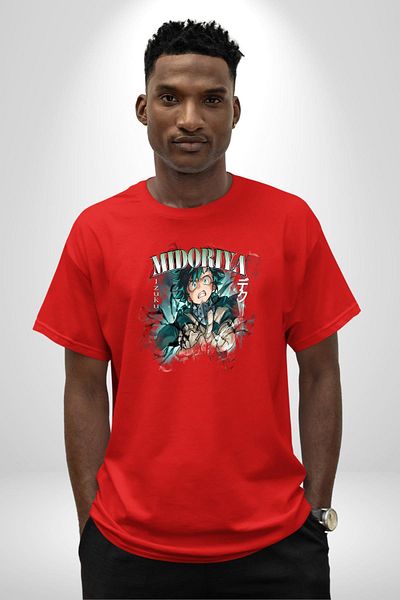 Angemiel My Hero Academia Midoriya Izuku Anime Red Oversize Women's Men's Front Printed T-Shirt