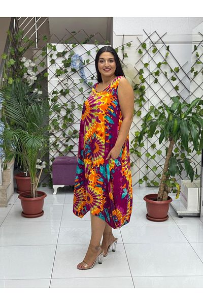 Punta Otantik Bd13301 Viscose Sleeveless Basement Tie-Dye Dress