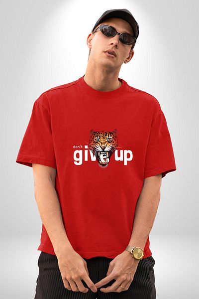 Angemiel Quit Printed Tiger Motivational Design Red Oversize Women's Men's Front Printed T-Shirt