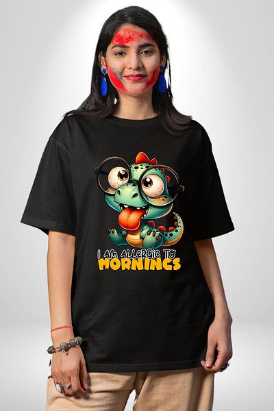 Angemiel I Have Allergies in the Morning Summer Funny Black Oversize Women Men Front Printed T-Shirt