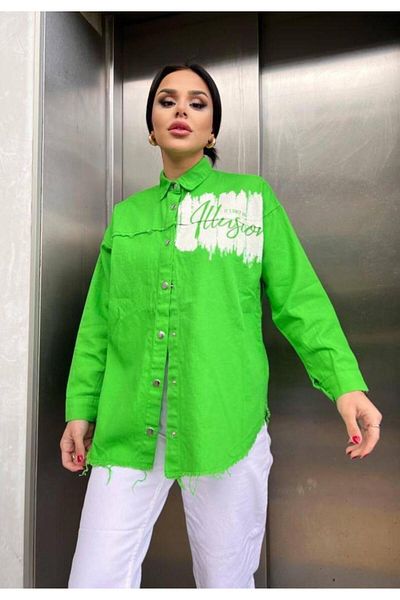 TOSKI Women's Green Denim Shirt with Buttons