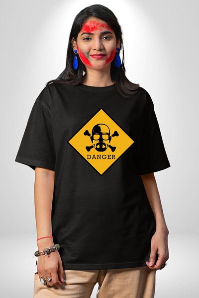 Angemiel Danger Alert Design Breaking Bad Themed Black Oversize Women's Men's Front Printed T-Shirt