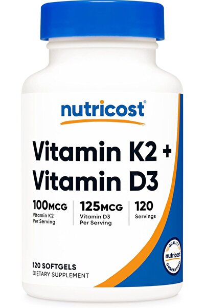 Nutricost Vitamin K2 (MK7) (100mcg) + Vitamin D3 (5000 IU) 120 Softgels - Glu...
