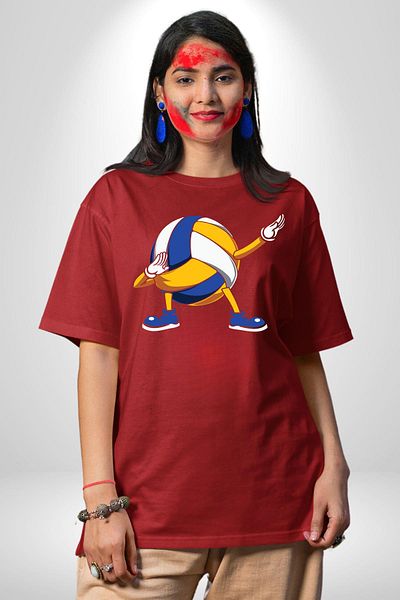 Angemiel Volleyball Ball Dabbing Red Oversize Women's Men's Pre-Printed T-Shirt